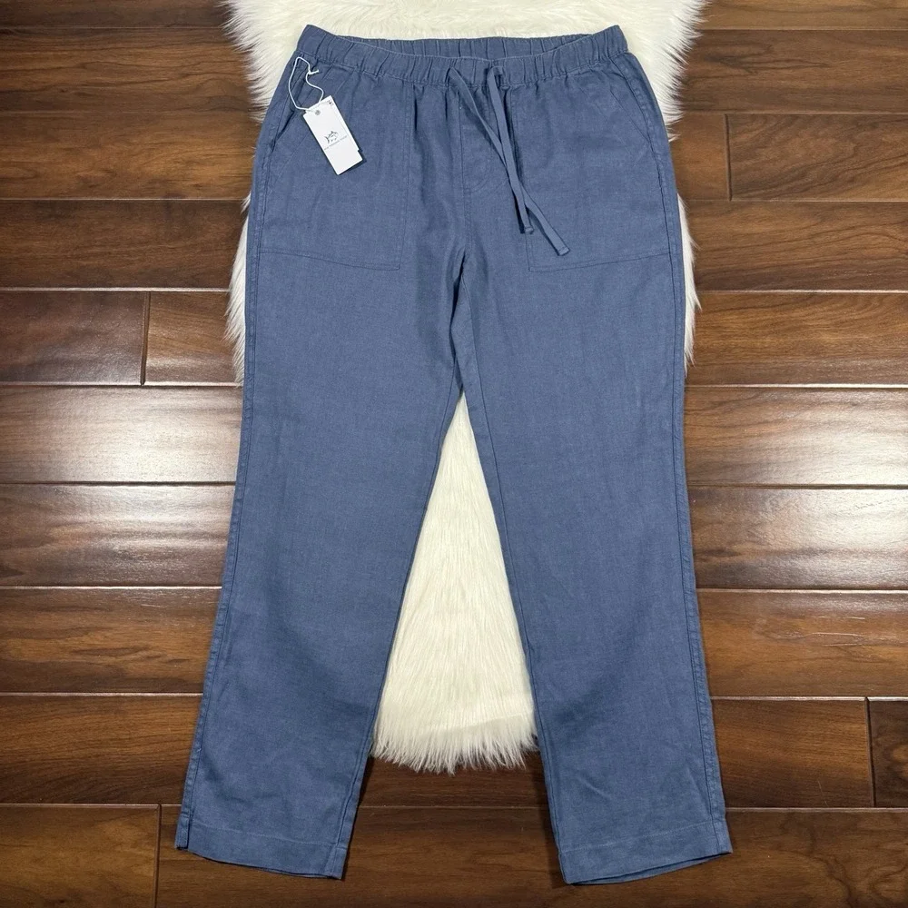 Southern Tide Men's Size Large Indigo Blue Summer Bay Linen Drawstring Pants